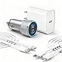 iPhone 17 16 15 Car Charger, 20W Dual Port USBC Fast Car Charger with 20W PD Type C Adapter + 2Pack 3FT USB C to C Charging Cable Fast Charging