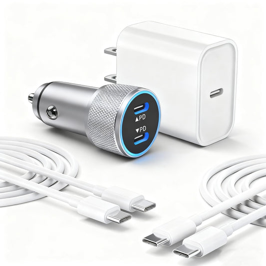 iPhone 17 16 15 Car Charger, 20W Dual Port USBC Fast Car Charger with 20W PD Type C Adapter + 2Pack 3FT USB C to C Charging Cable Fast Charging