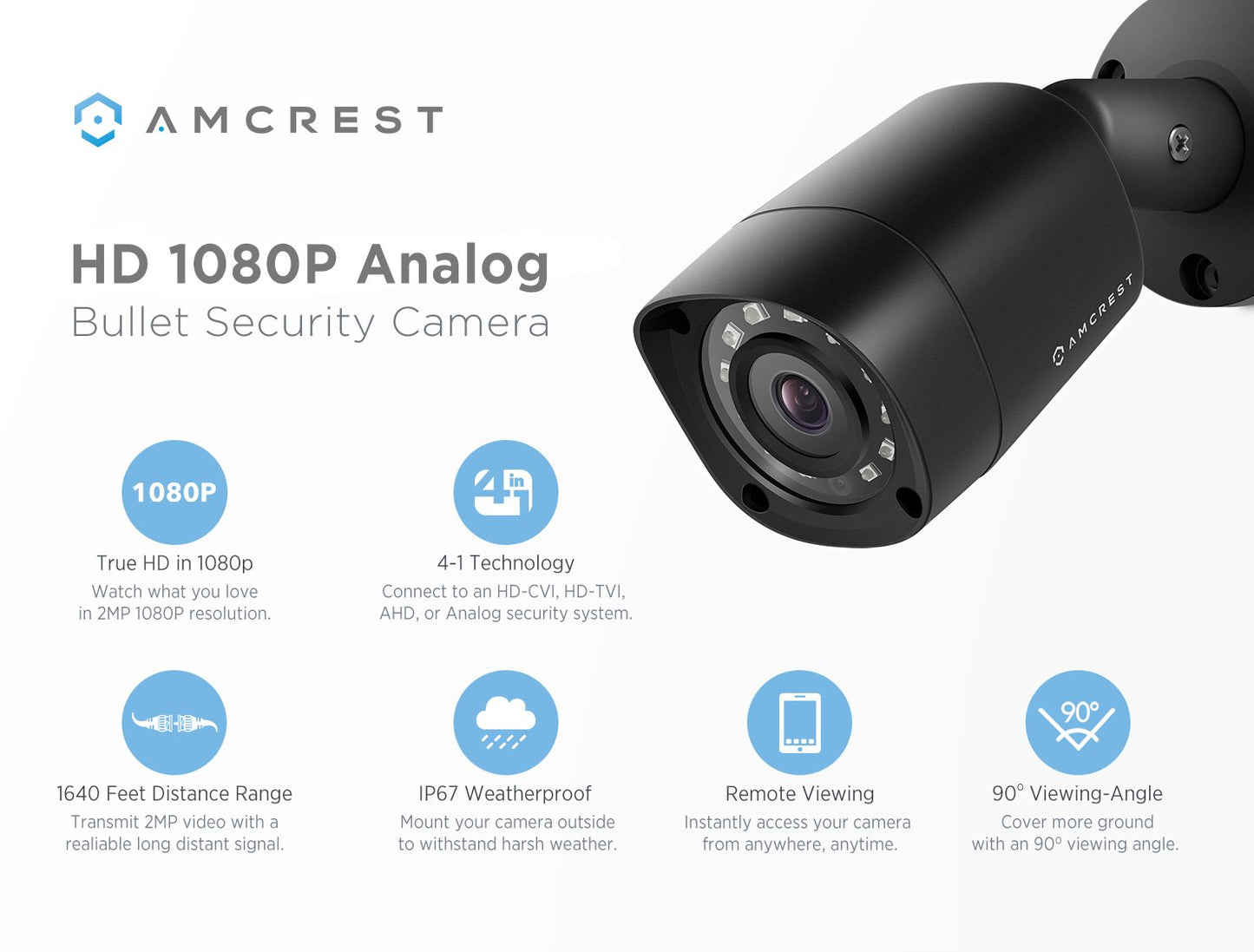 Amcrest Full HD 1080P 1920TVL Bullet Outdoor HDCVI Security Camera, 2MP 1920x1080, 98ft Night Vision, Metal Housing, 3.6mm Lens 90° Viewing Angle