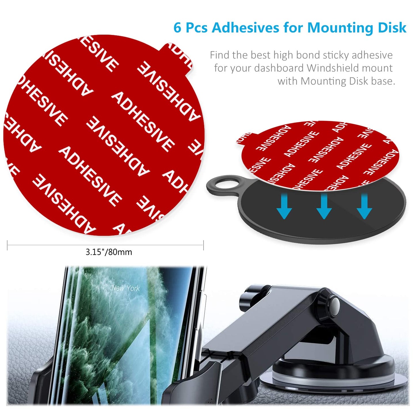 AZXYI Very High Bond Sticky Adhesive, 6 Pack Dashboard Pad Mounting Disk Adhesive Replacement Kit, Double-Sided Stickers for Suction Cup Dashboard
