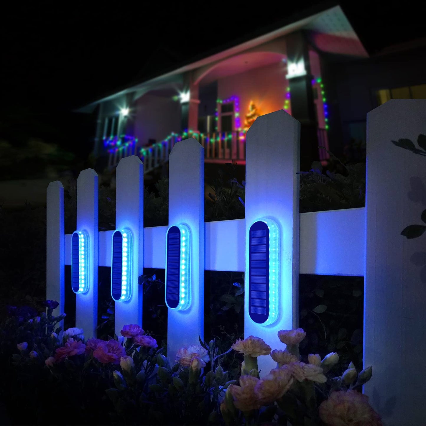 YiLaie Blue Solar Lights for Outside Stick on Boat Dock Deck Step Driveway Strip Lights Solar Powered Outdoor Waterproof Stair Post Ground Pathway