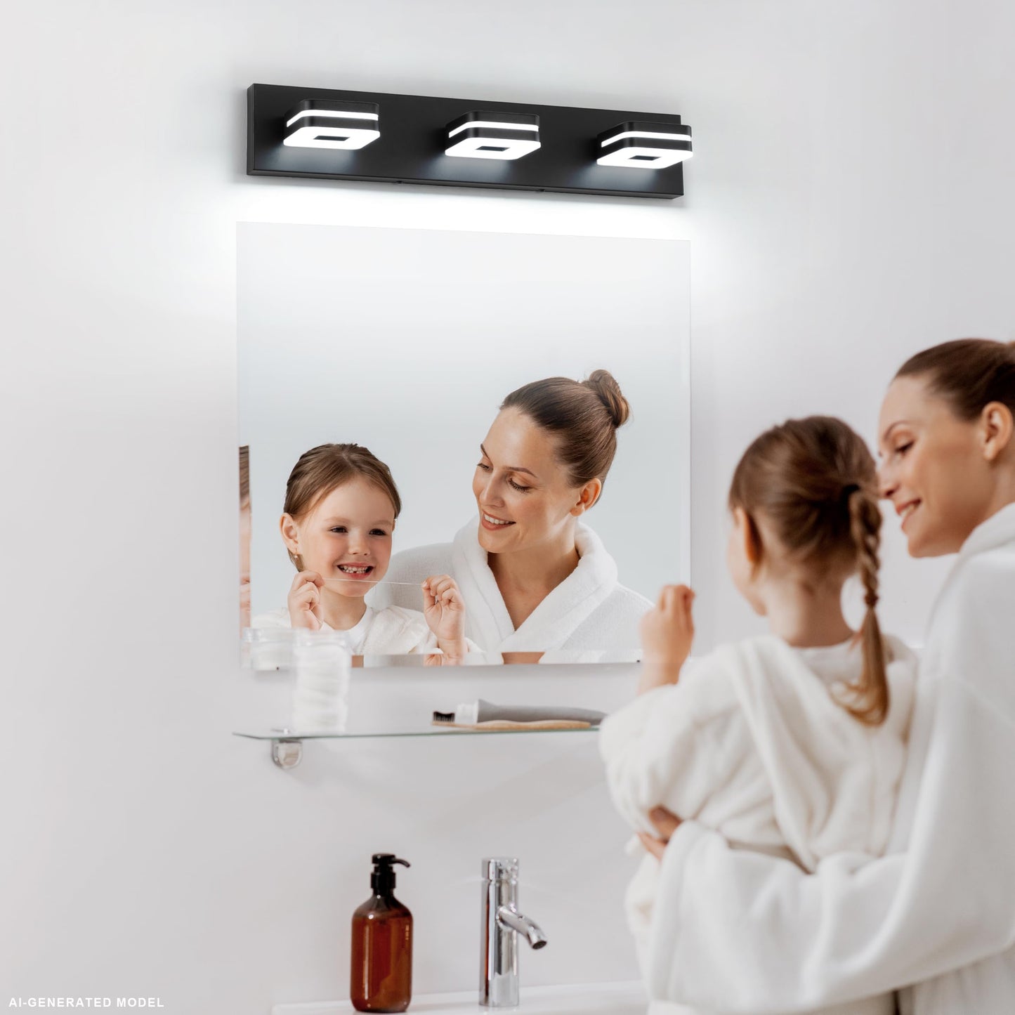 7Degobii Modern LED Bathroom Vanity Light Dimmable Matte Black 3-Light Fixture 18W 24" Wall Light Day Light 5500K 110V AC