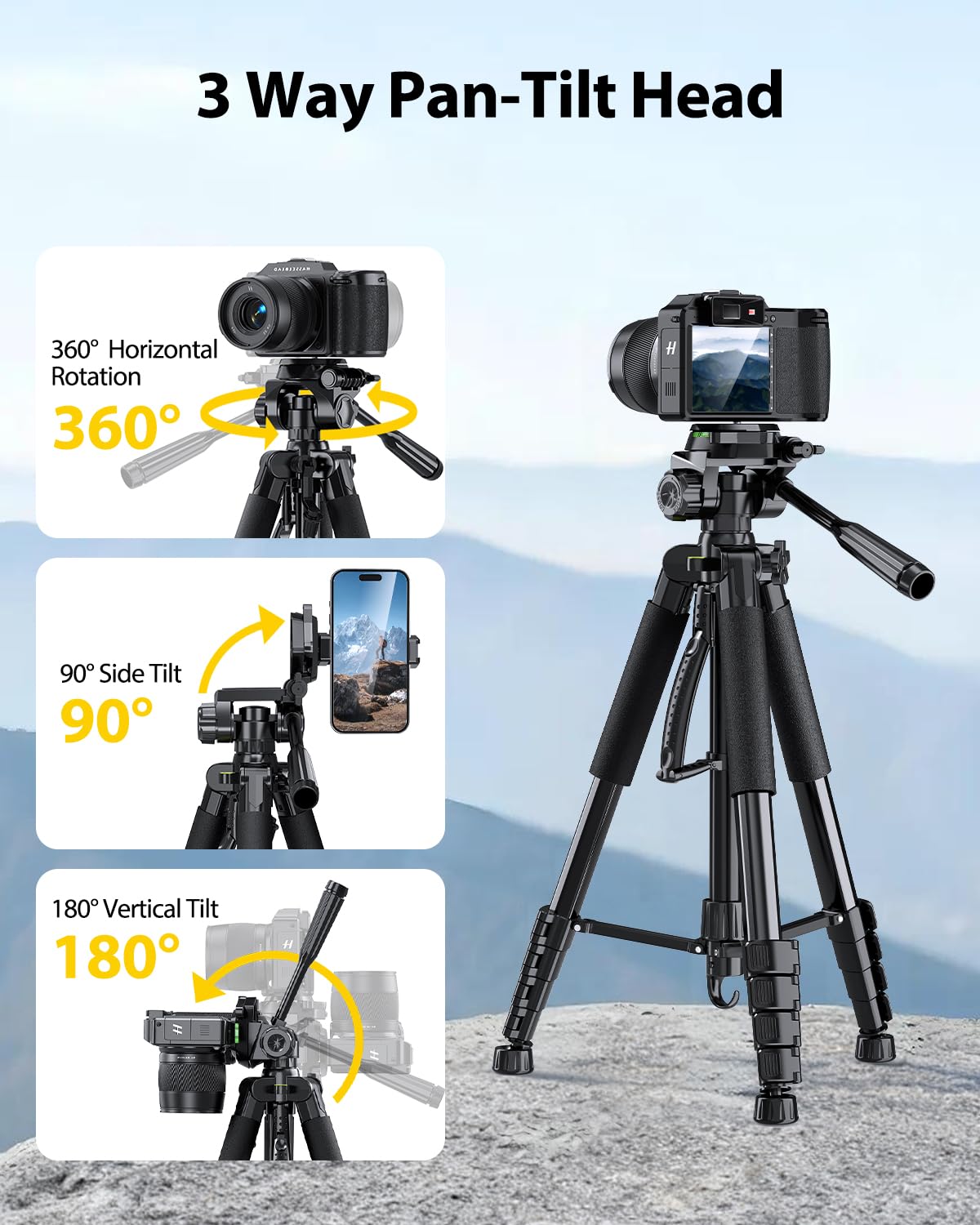 UBeesize 67” Camera Tripod with Travel Bag, Cell Phone Tripod with Bluetooth Remote and Phone Holder, Compatible with All Cameras, Cell Phones