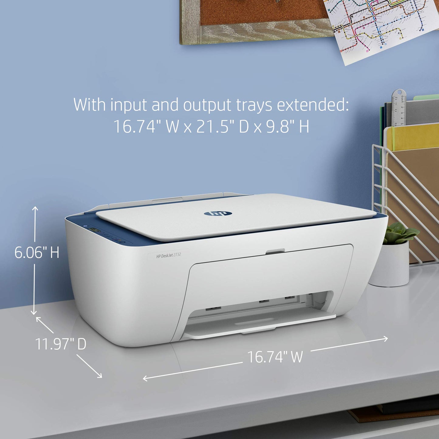 HP DeskJet 2732 Wireless All-in-One Compact Color Inkjet Printer - Instant Ink Ready, Indigo 5AR83A (Renewed)