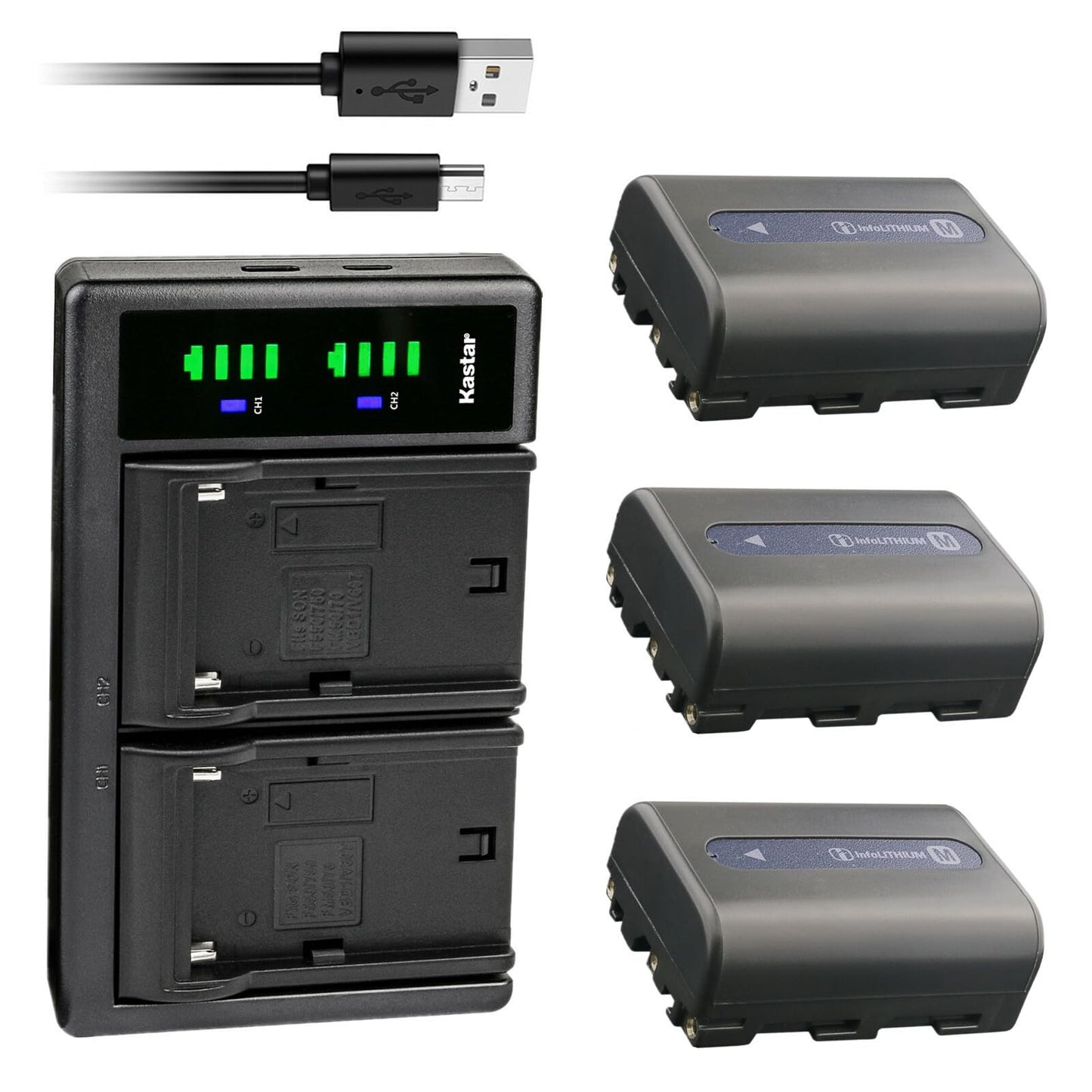 Kastar 3-Pack NP-FM50 Battery and LTD2 USB Charger Replacement for Sony DCR-TRV330, DCR-TRV340, DCR-TRV350, DCR-TRV355, DCR-TRV360, DCR-TRV380