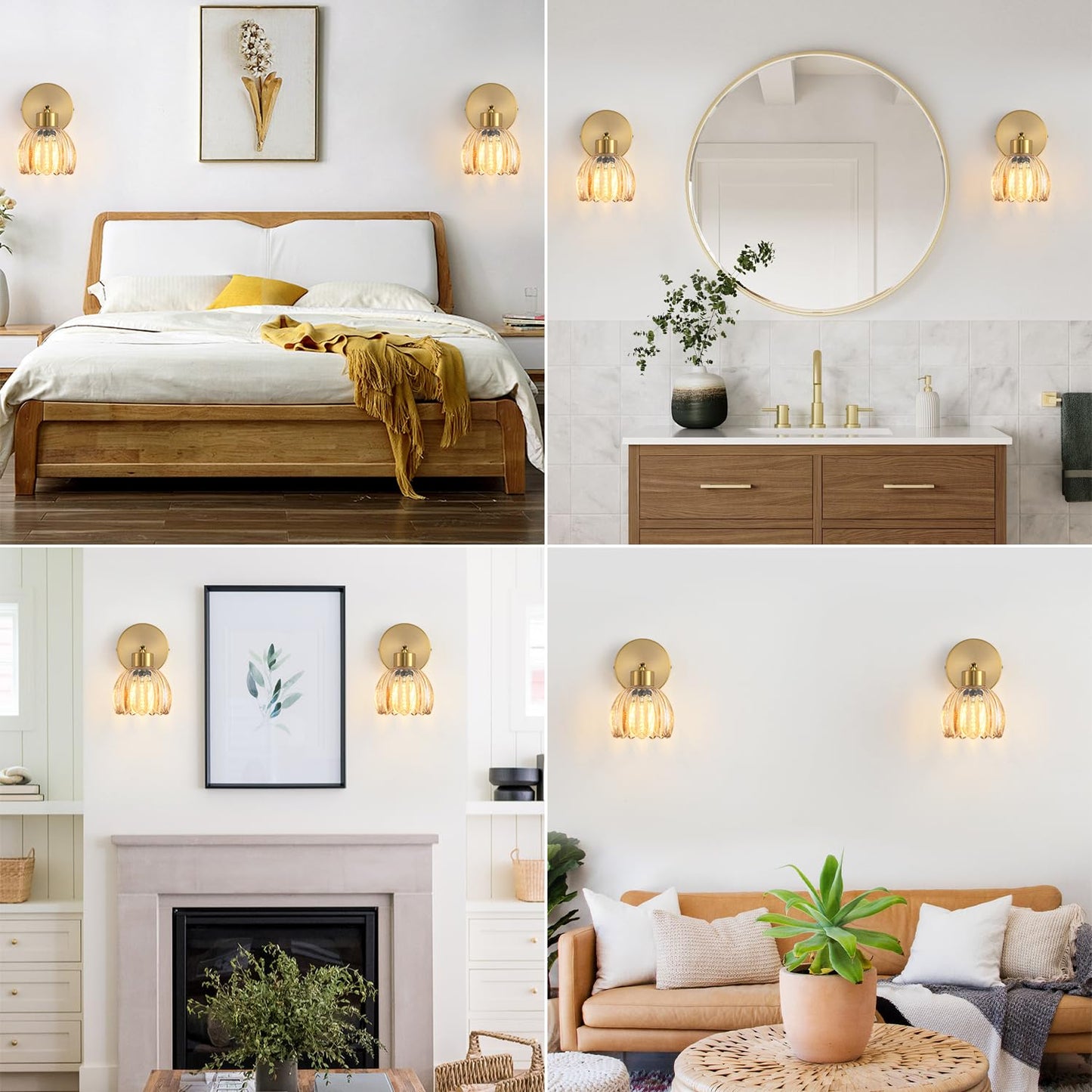 KENMI Wall Sconces Vintage Fixture Light, Vanity Lights for Bathroom, Modern Wall Light Fixtures, Metal Sconces Wall Lighting with Glass Shade