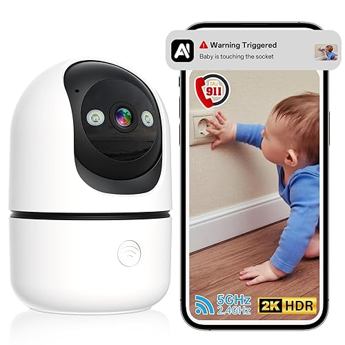 Indoor Security Camera - 5G&2.4G WiFi Cameras for Home Security Indoor 911 Alert, 2K 360°Pan/Tilt AI Motion Detection Nanny/Baby/Pet/Dog Camera