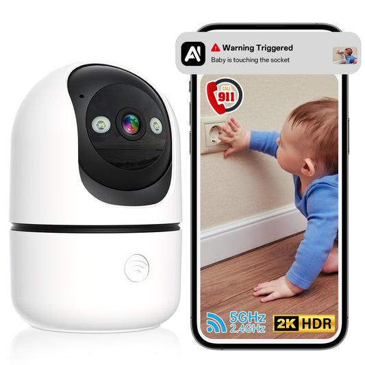 Indoor Security Camera - 5G&2.4G WiFi Cameras for Home Security Indoor 911 Alert, 2K 360°Pan/Tilt AI Motion Detection Nanny/Baby/Pet/Dog Camera