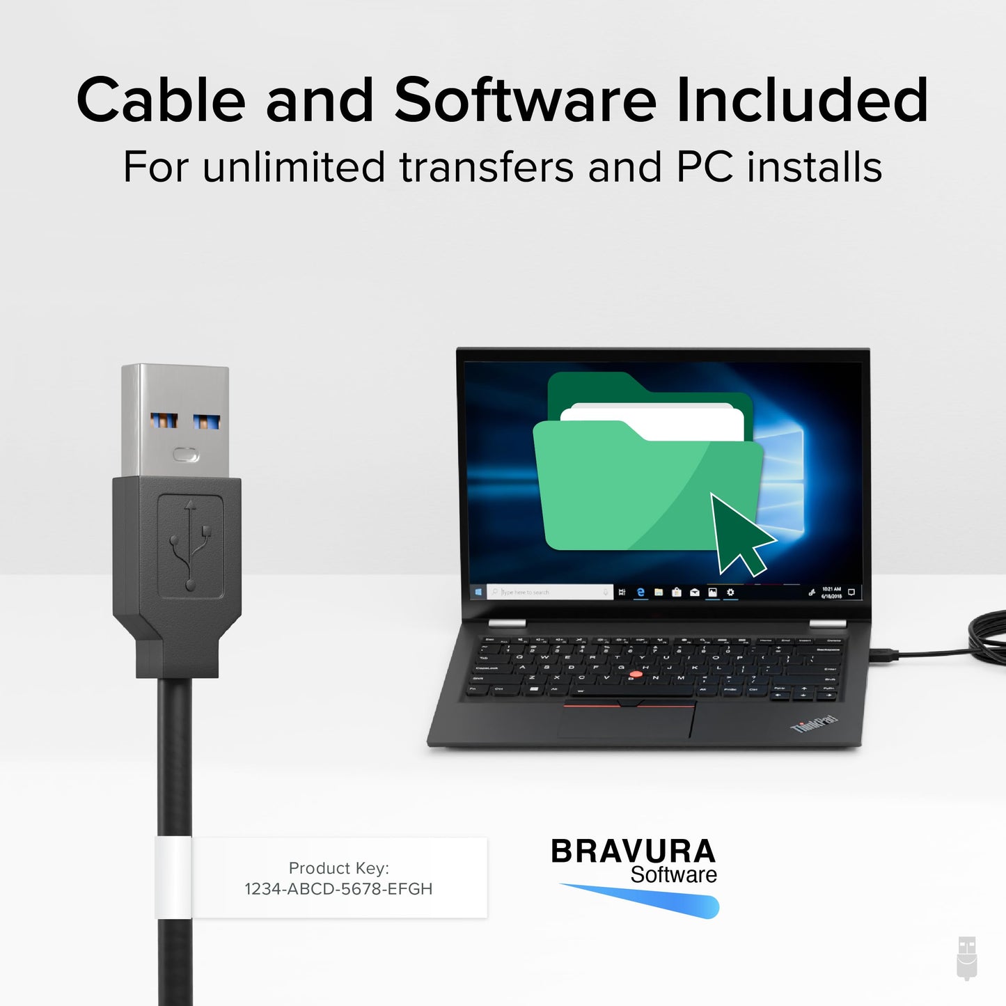 Plugable USB Transfer Cable, Unlimited Use, Transfer Data Between 2 Windows PC's, Compatible with Windows 11, 10, 7, XP, Bravura Easy Computer Sync