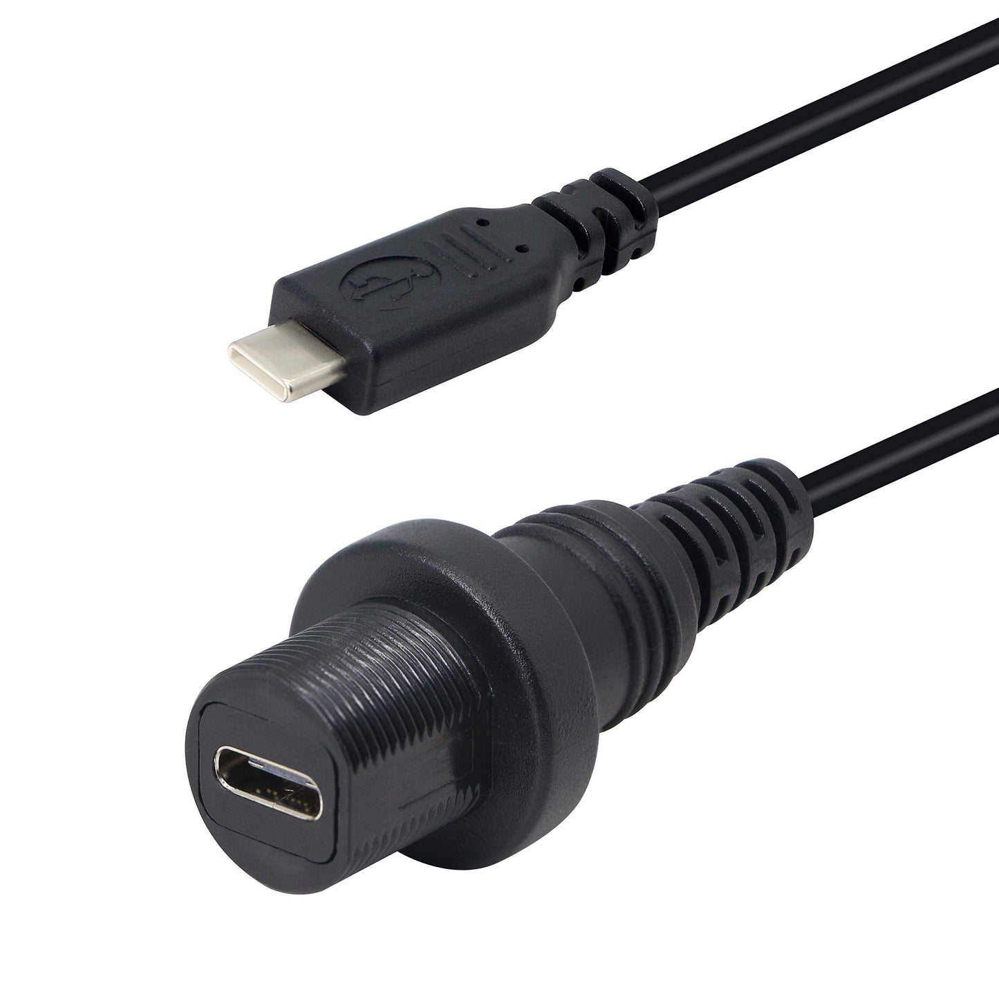 GELRHONR 30cm USB Type C 2.0 Male to Female Car Flush Mount Dash Waterproof Extension Cable for Car, Motorcycle,Truck Dashboard-Black (USB C)