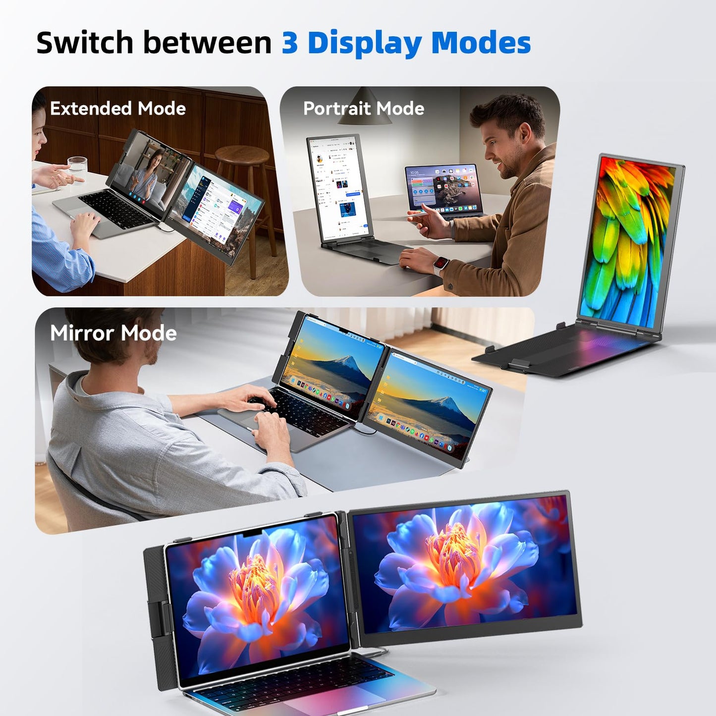 DZVW Laptop Screen Extender 14", FHD 1080P Portable Monitor for Laptop, Light Monitor Extender Plug&Play, IPS Display Computer Monitor for Laptop