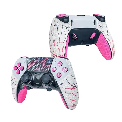Controller Grips for PS5 DualSense Edge,Skin kit,Anti-Skid, Multi-Texture,Sweat Absorption,Pre-Cut Grips Tape,by SHADOW BOOLT (Pink & White,