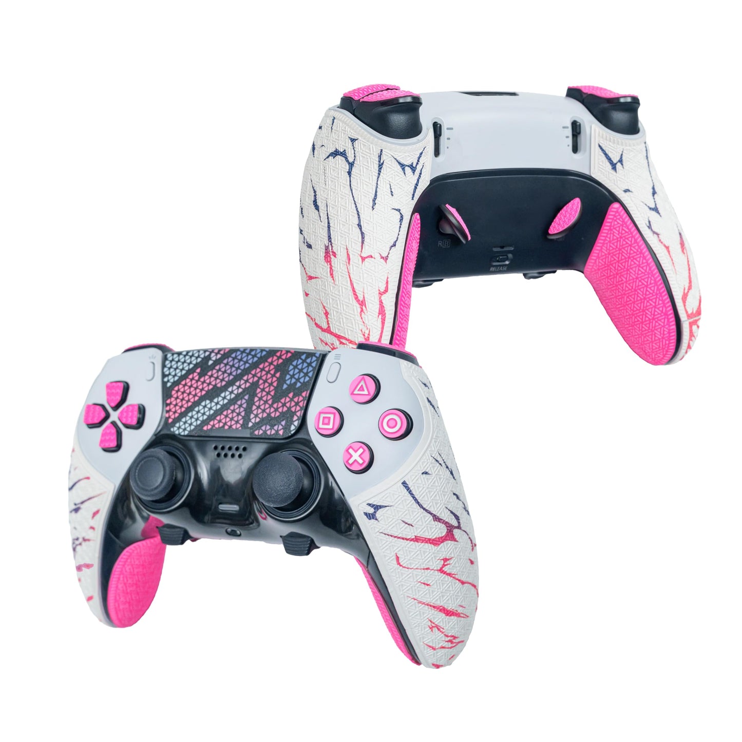 Controller Grips for PS5 DualSense Edge,Skin kit,Anti-Skid, Multi-Texture,Sweat Absorption,Pre-Cut Grips Tape,by SHADOW BOOLT (Pink & White,