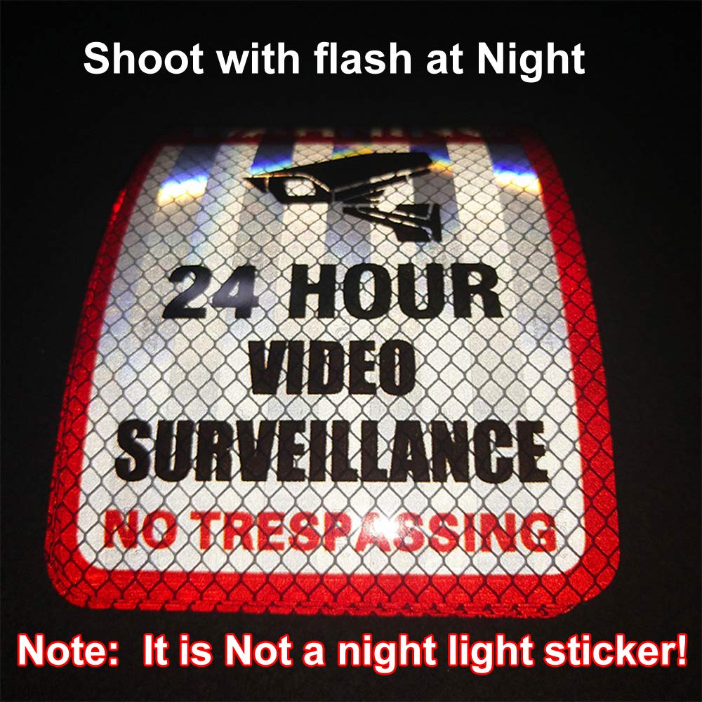 5 Pack Video Surveillance Sign Reflective Sticker Decal Self Adhesive 5.9" x 4", No Trespassing Warning Sign for Home Business CCTV Security Camera