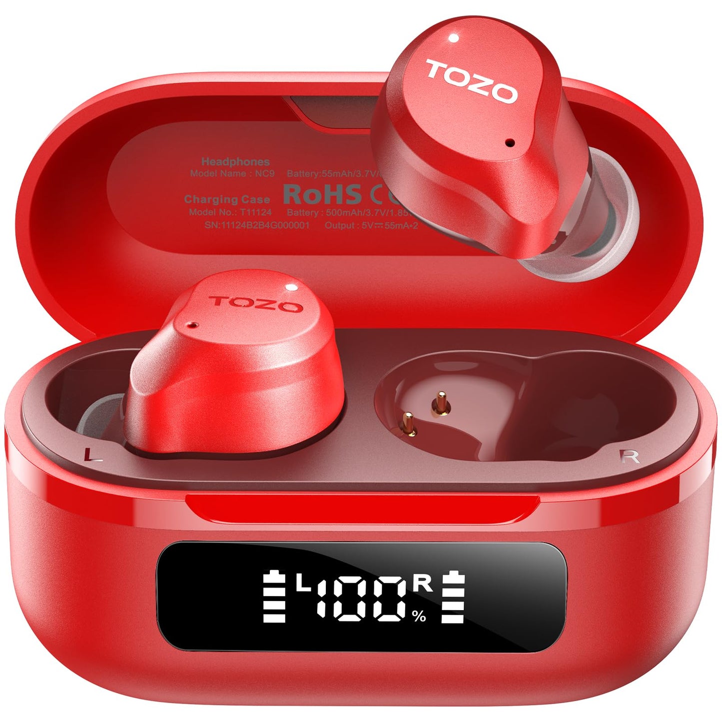TOZO NC9 Hybrid Active Noise Cancelling Wireless Earbuds, 60H, LED Display