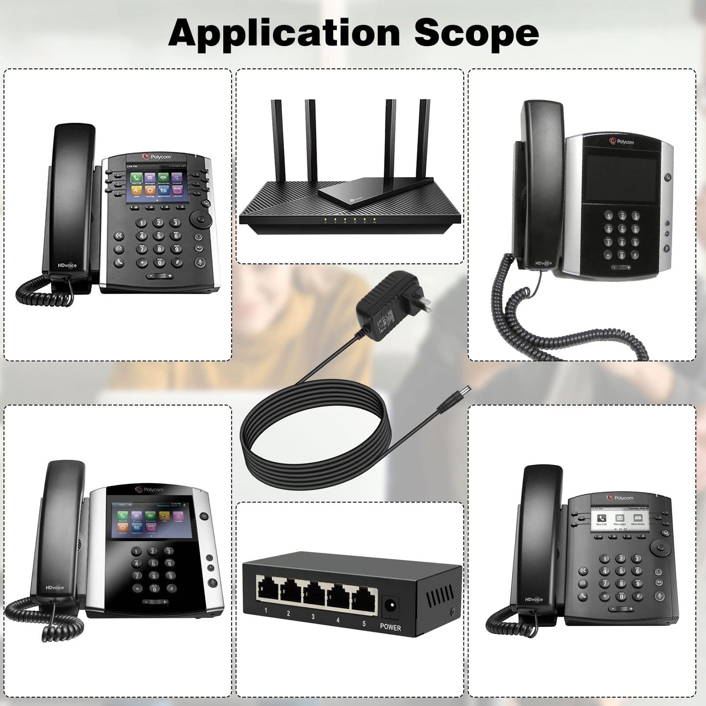 for Polycom Power Supply, 48V Power Supply is Compatible with polycom Mobile Phones, Polycom VVX 101 201 300 301 310 311 400 401 410 411 500 501 611.
