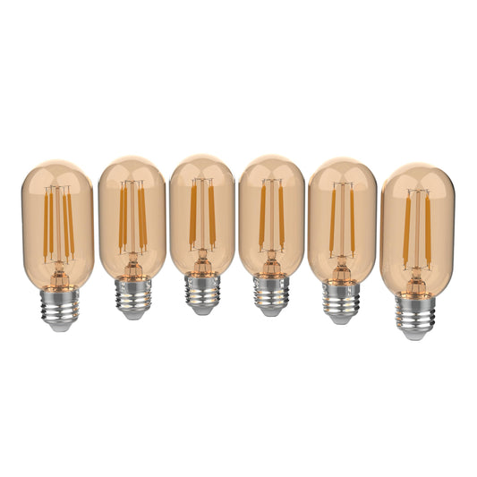JONATHAN Y 4W Vintage LED Edison Tube Light Bulbs 4.3", Amber, Pack of 6