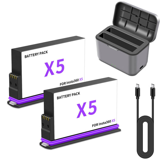 2-Pack 360 X5 Battery Compatible for Insta360 X5, for Insta360 X5 Camera with Fast Dual Battery Charger Hub and Charging Cable Upgrade Batteries 3.89V