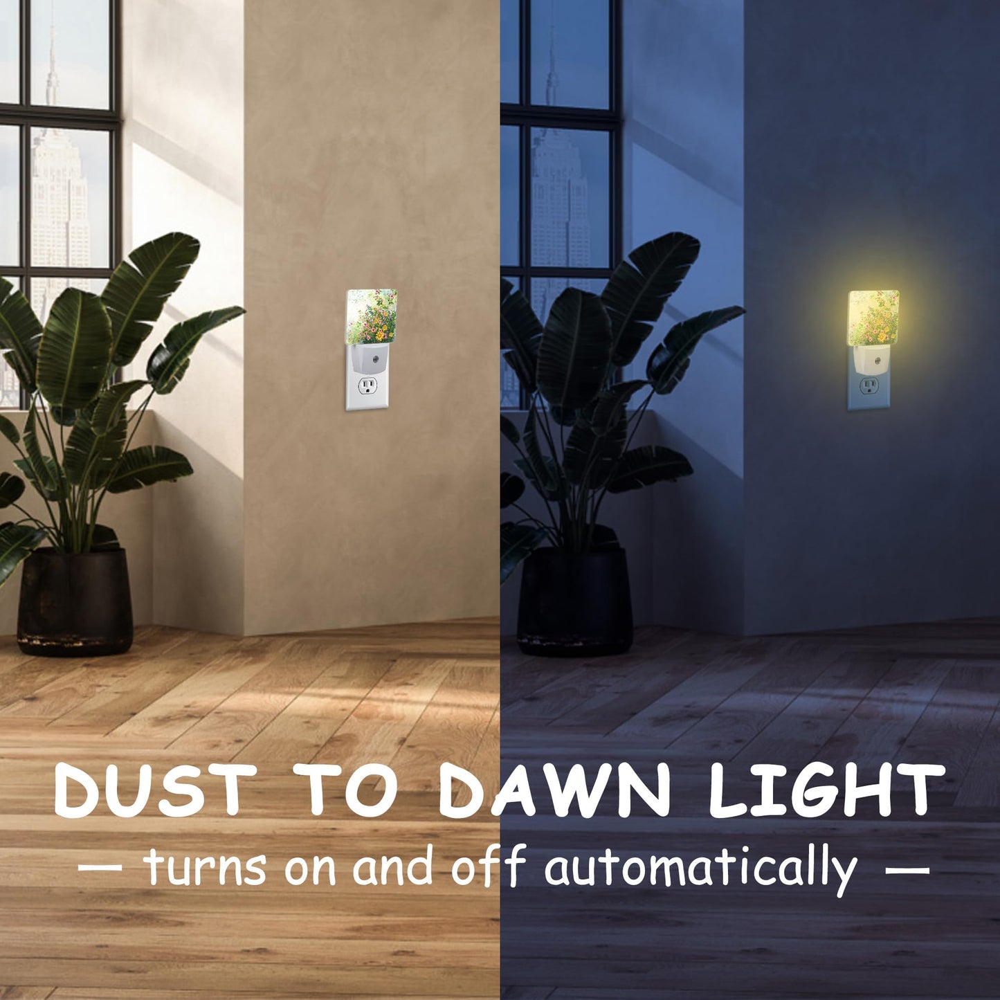 Spring Flowers Night Light Plug into Wall with Dusk to Dawn Sensor Abstract Garden Floral Energy Efficient LED Nightlight for Women Girls Boys Room