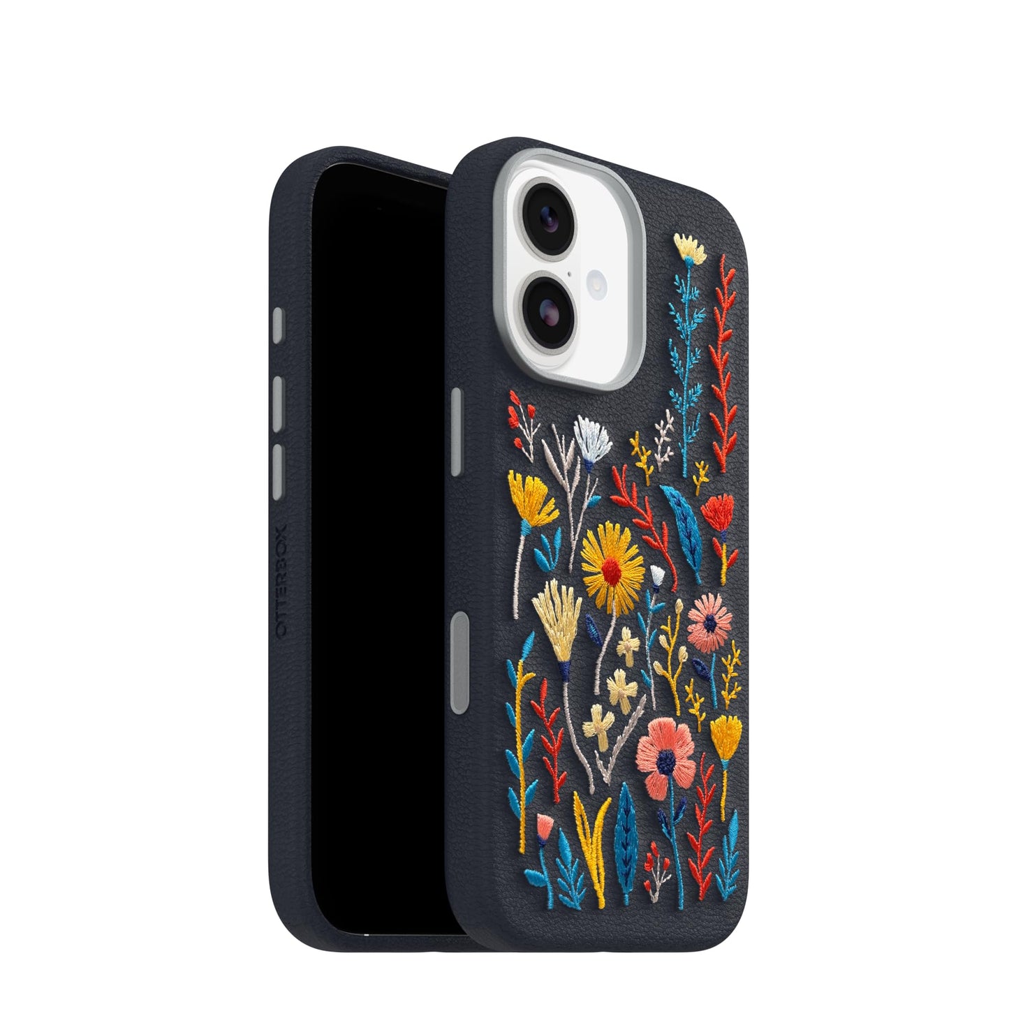 OtterBox iPhone 17 Symmetry Series Cactus Leather Embroidery Case - Enchanted Garden - Blue - Textured, Embroidered Floral Artistic iPhone Case