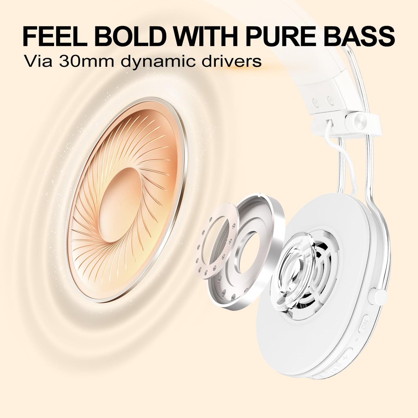 FIO MOTUS Wireless Bluetooth On-Ear Headphones, Active Noise Cancelling, Hi-Res Sound, 55H Playtime, Foldable Design, Lightweight and Comfortable