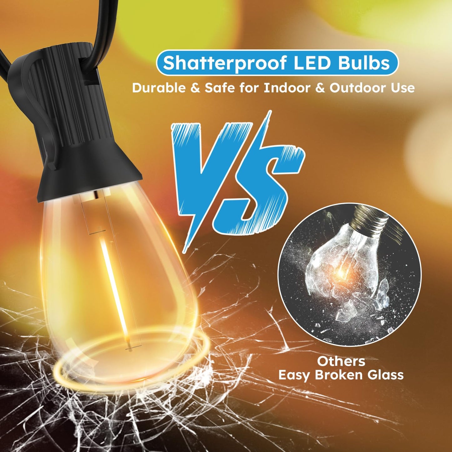 GvvooHome LED Outdoor String Lights, 200FT Waterproof Patio Lights with 62 Shatterproof S11 Plastic Bulbs, 2700K Warm White Edison Hanging Lights