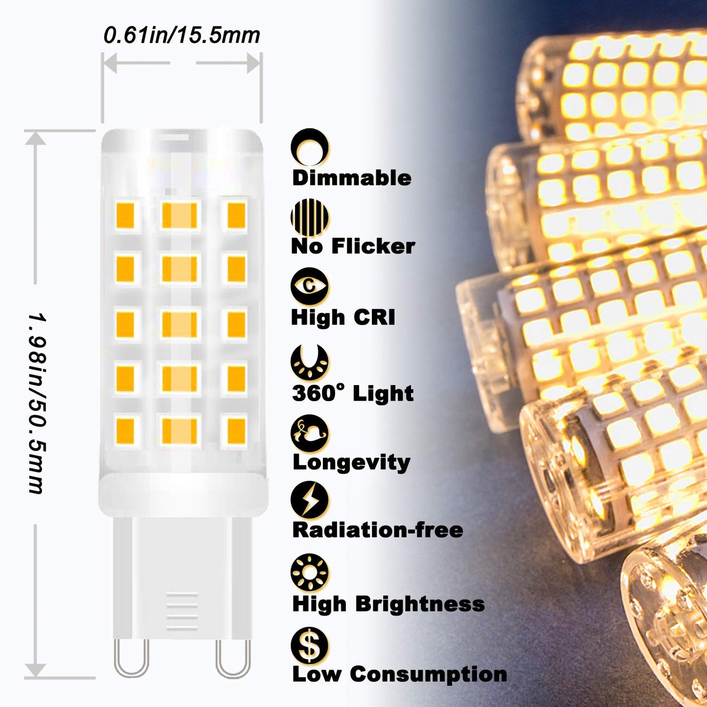 ALIDE G9 Led Bulb Dimmable 3W Replace 20W 25W 30W Halogen,2700K Warm White