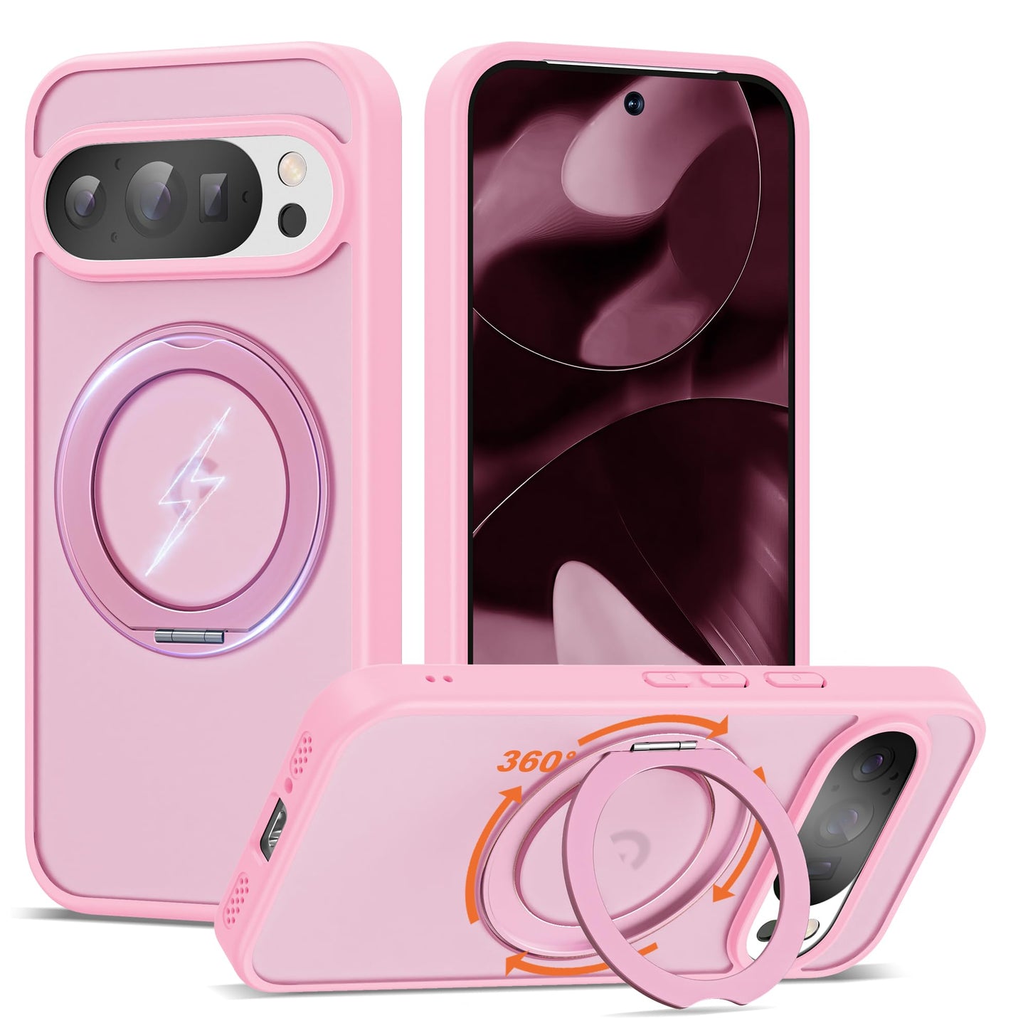 UGENINO Compatible with Google Pixel 9/Pixel 9 Pro Case with 360° Magnetic Ring Stand [Compatible with Mag-Safe] Shockproof Translucent Phone Case