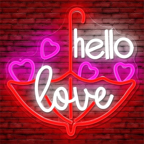 Valentine'S Day Neon Sign Dimmable Led Neon Light Hello Love led Sign for Wall Decor Heart Neon Sign for Bedroom Bar Living Room Party Valentine's Day