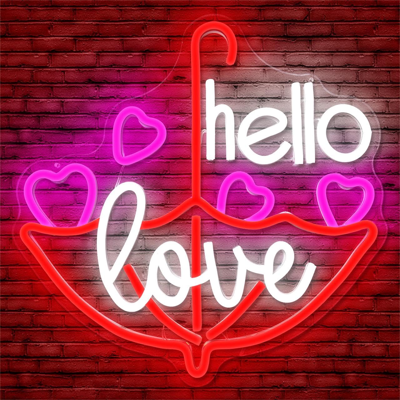 Valentine'S Day Neon Sign Dimmable Led Neon Light Hello Love led Sign for Wall Decor Heart Neon Sign for Bedroom Bar Living Room Party Valentine's Day
