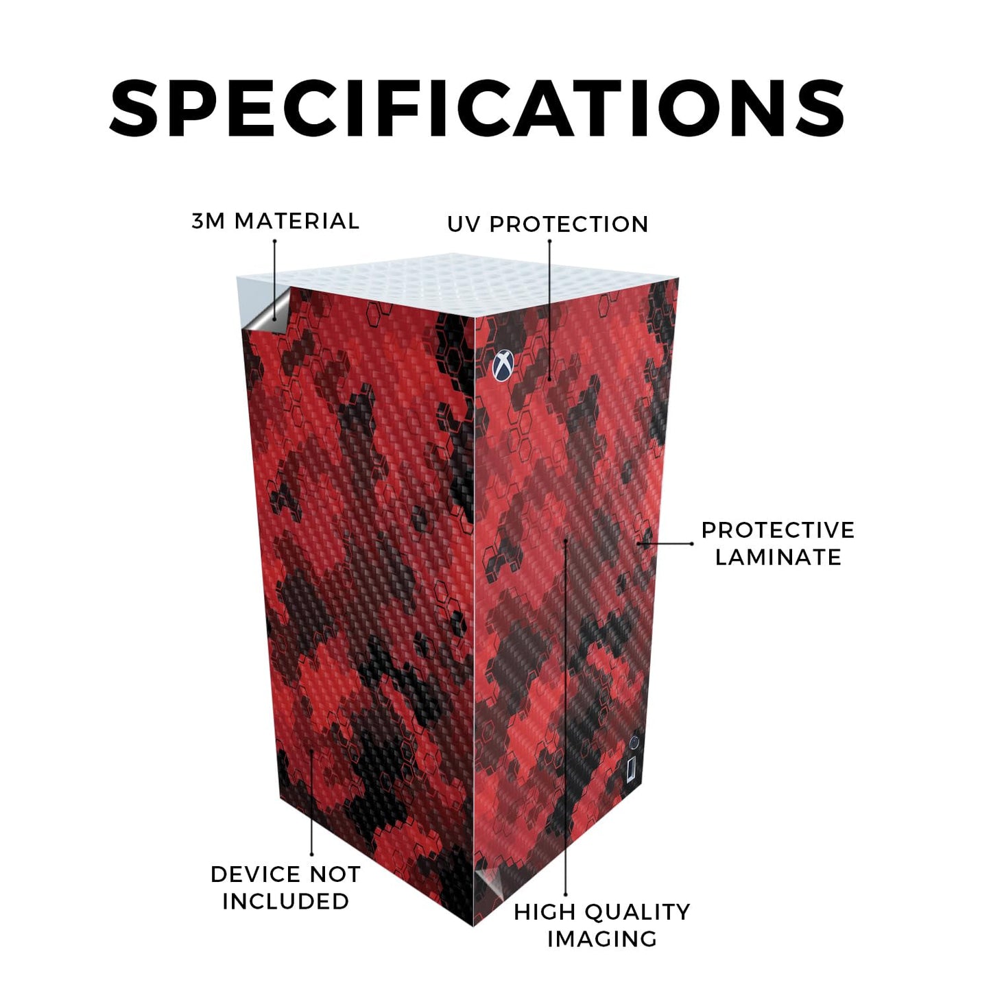 Carbon Fiber Gaming Skin Compatible with Microsoft Xbox Series X Digital Edition - Red Hexa Camo - Premium 3M Vinyl Protective Wrap Decal Cover - Easy