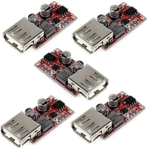 (5 Pack) JacobsParts 5pcs 15W USB 5V 3A DC Buck Voltage Step-Down Module 9V 12V 24V Input DIY Car Charger