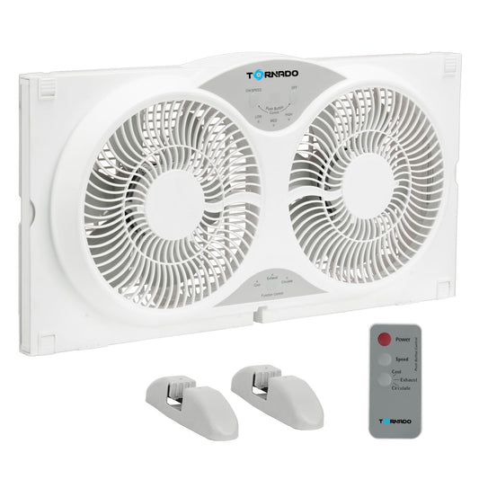 Tornado 9 Inch Dual Window Fan with Remote Control, 3-Speed, Expandable 23.5-35.4 Inches, 3 Modes (Cooling/Exhaust/Circulation), Detachable Base,