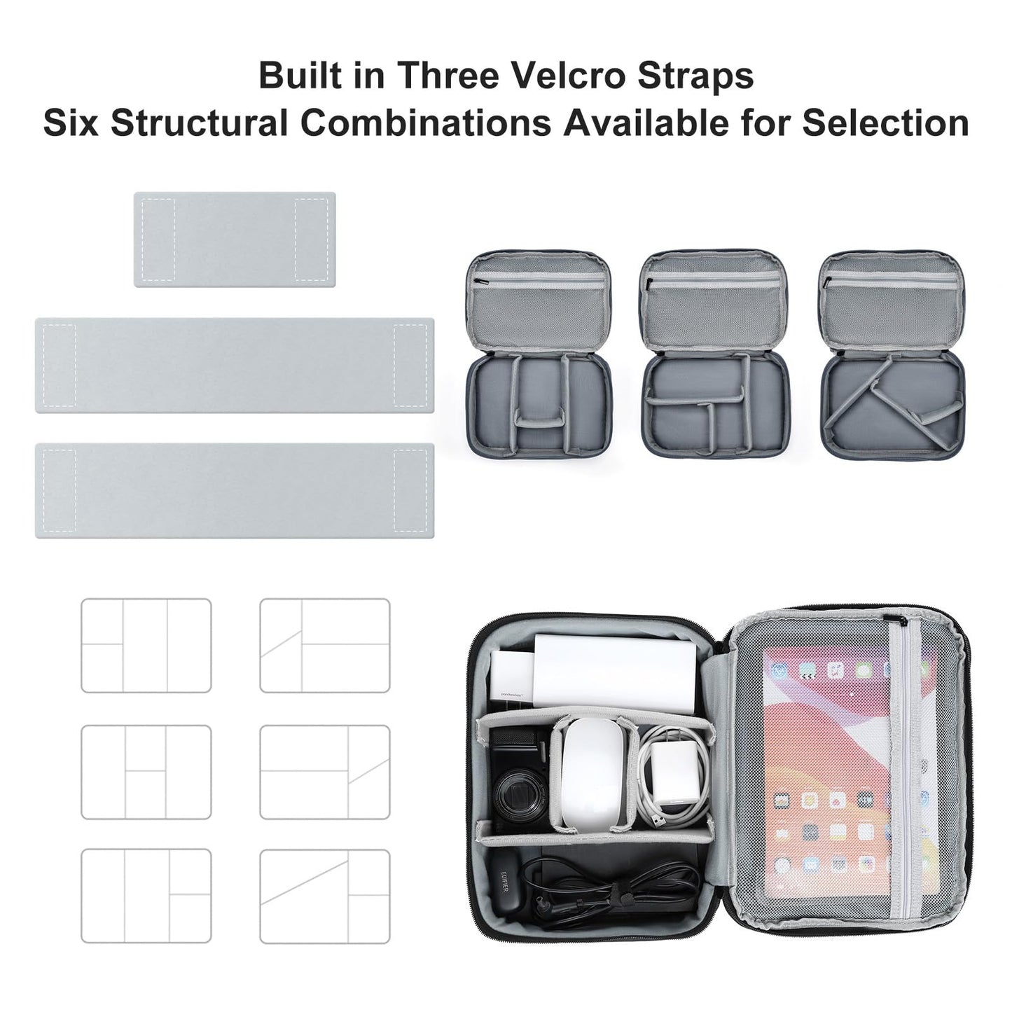 miloocul Large Capacity Electronics Accessories Organizer Travel Case with Adjustable Divider Waterproof Leather Cord Shockproof Tech Organizer Bag