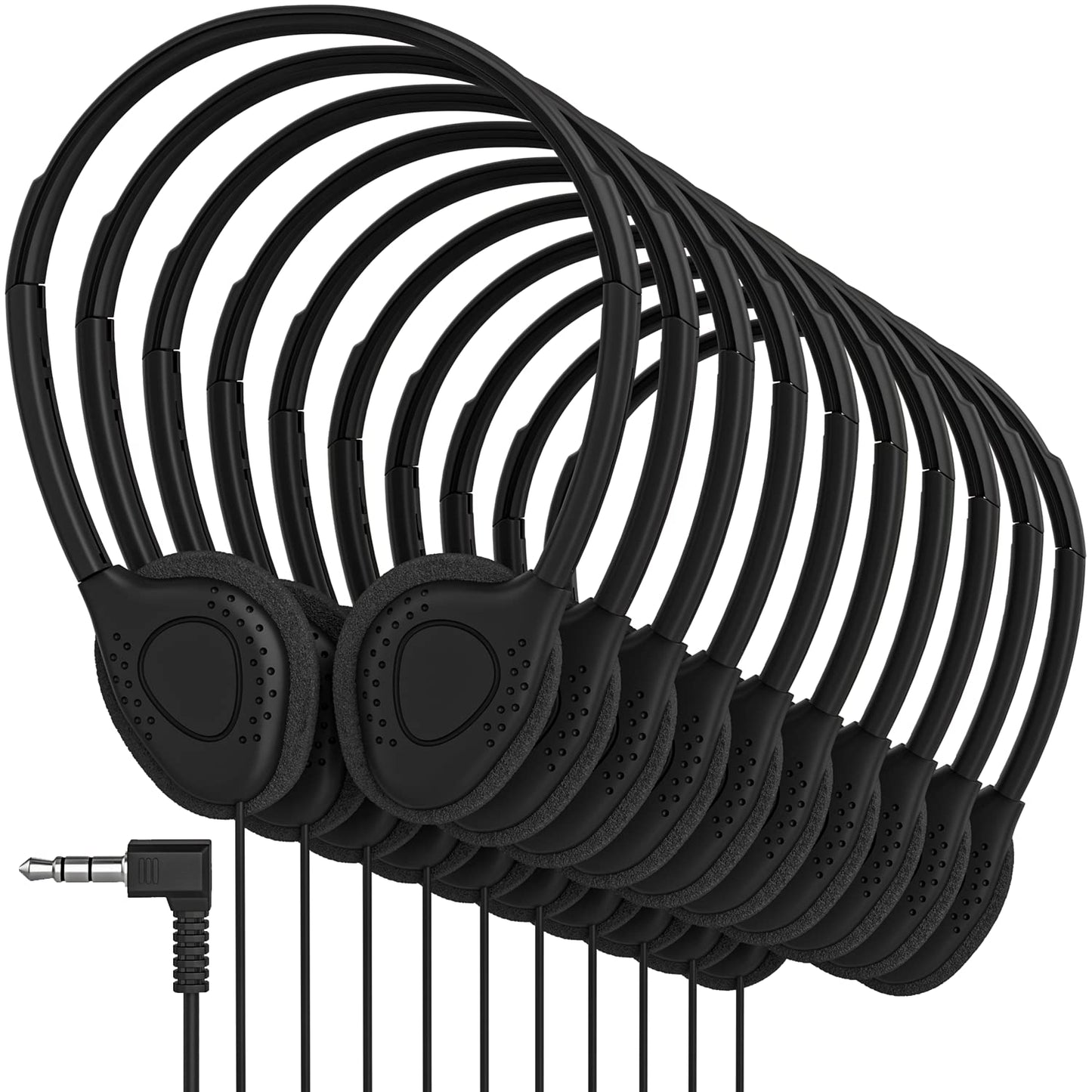 Maeline Bulk Headphones with 3.5 mm Headphone Plug - 40 Pack - Black