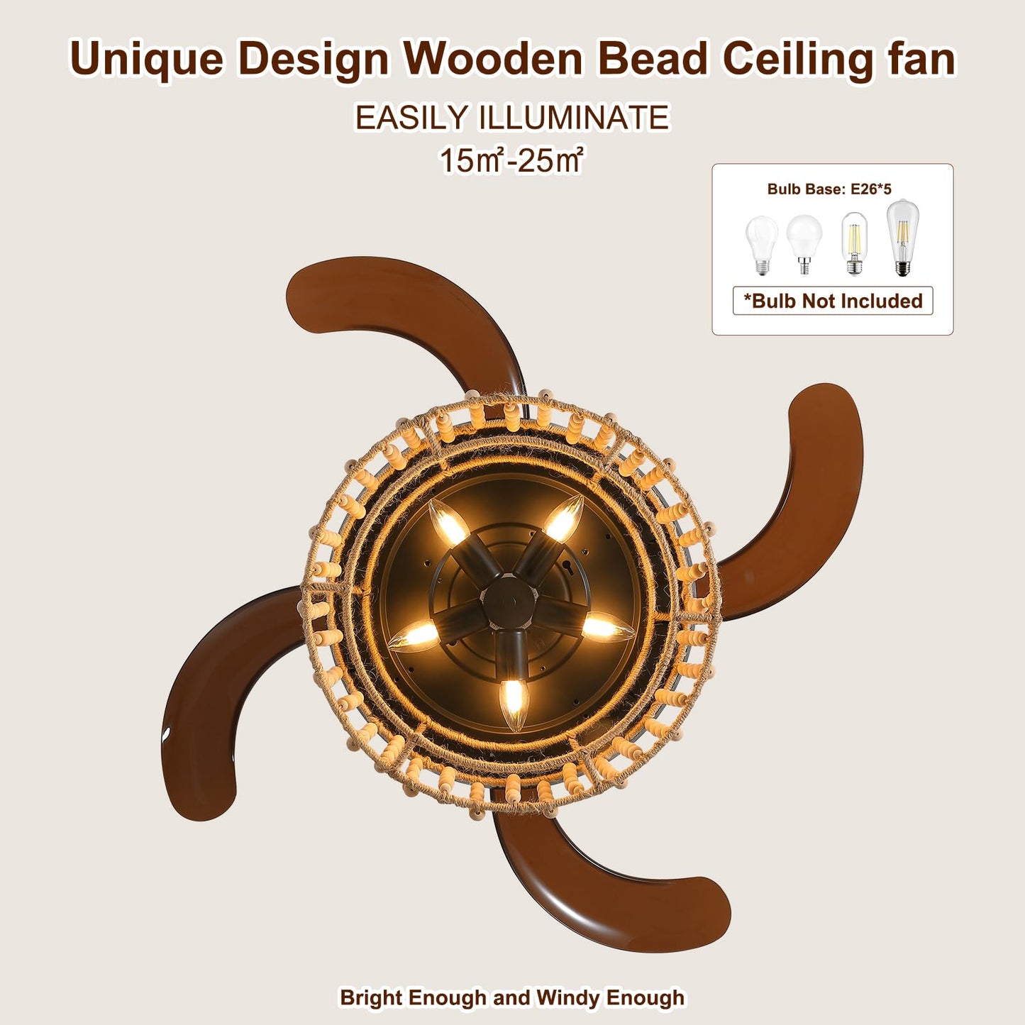 APBEAMLighting 42'' Boho Retractable Ceiling Fan with Light
