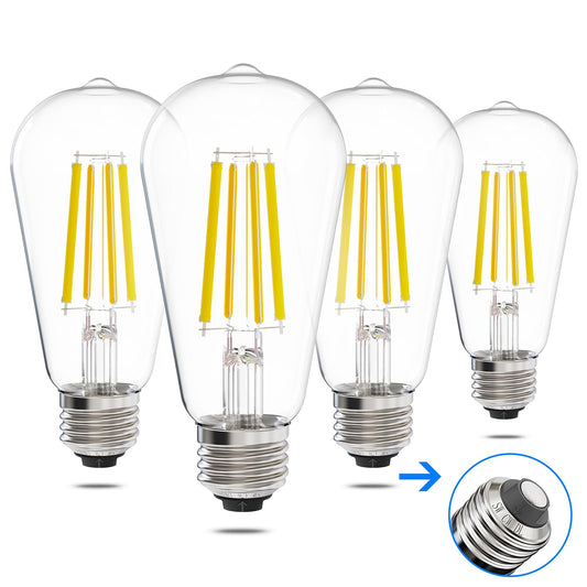 E ENERGETIC LIGHTING ST58/ST18, LED Filament Light Bulbs, 3CCT, 2700K/4000K/5000K,High Brightness, 7W, 60 W Equivalent,Classic Clear Glass, E26, 4