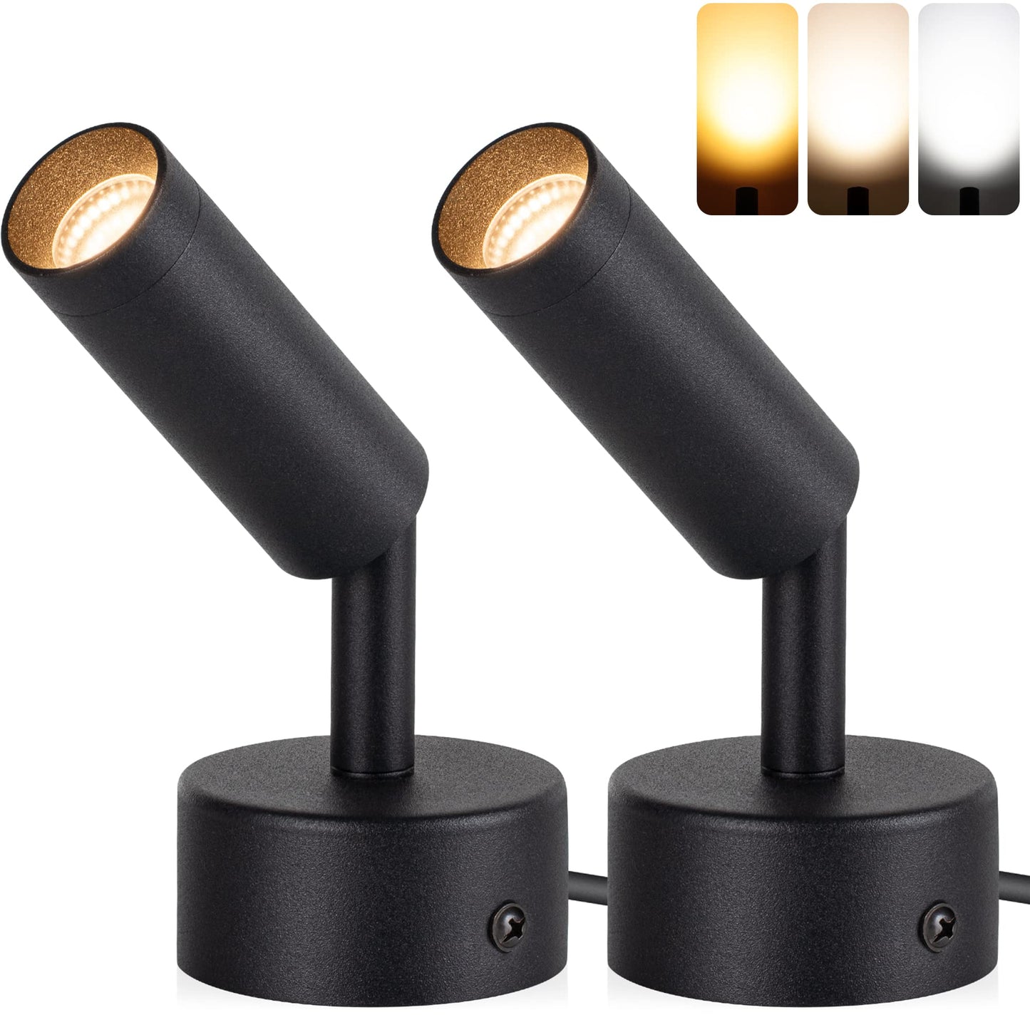 URTOM 2 Pack Dimmable LED Uplights Indoor, 3000K/4000K/5000K Adjustable Spot Lights Indoor for Plants, Pictures, Artwork with 10 FT Plug Cord