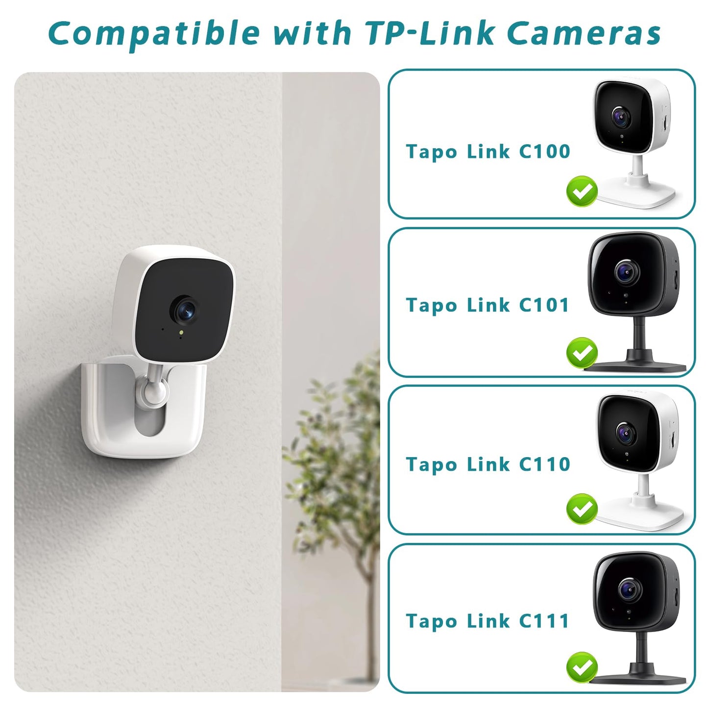 Adhesive Tapo Camera Mount,Fit for Tapo Link Indoor Security Camera C100 /C110 ,No Drilling Mount Holder,No Damage to Surface Mounting Bracket (Tapo