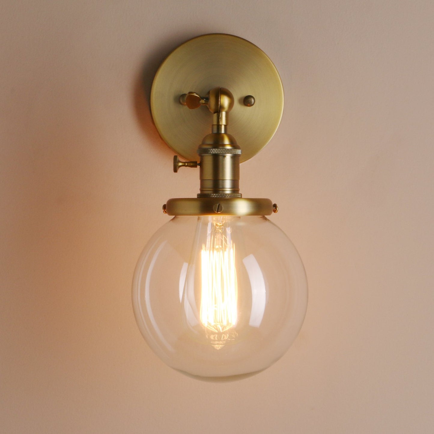 Pathson Industrial Vintage Wall Lamp Dia 5.9" with Round Clear Glass Globe Shade Loft Simple Home Design Wall Light Fixture Wall Mount Light Sconces