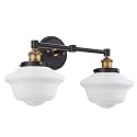 Linea di Liara Lavagna Farmhouse Matte Black Bathroom Light Fixtures Over Mirror Black and Gold 2-Light Bathroom Vanity Light Fixture Milk Glass