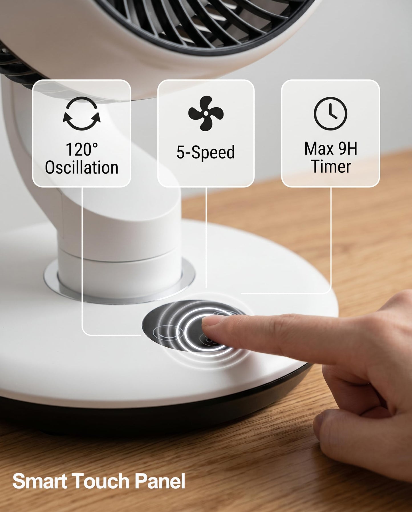Desk Fan for Bedroom Air Circulator, Battery Powered Tabletop Fan, White