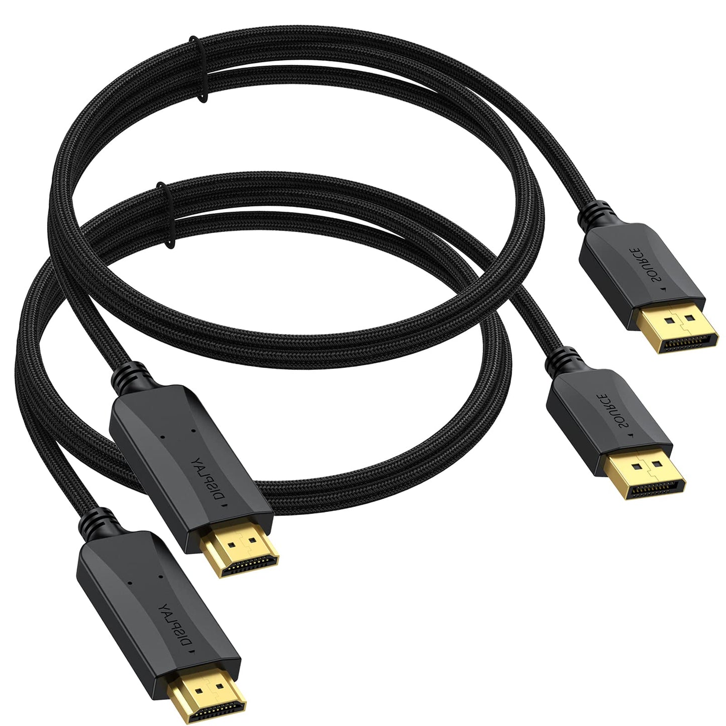 DisplayPort to HDMI Cable 6 feet 2-Pack, 4K Display Port DP to HDMI Display Adapter Male to Male Cord UHD 4K, 2K,1080P, Gold-Plated Braided Support
