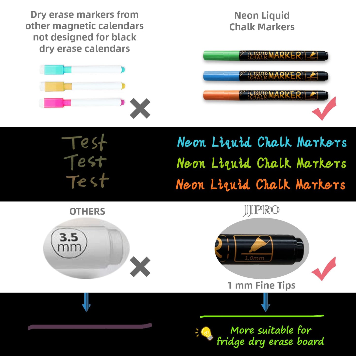 Magnetic Chalkboard Weekly Planner with neon Bright Liquid Chalk Markers - Black Refrigerator Weekly Planning Board w/Bonus - Grocery List and Notepad