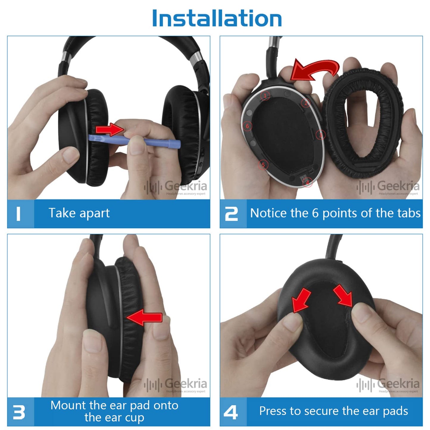 Geekria Replacement Ear Pads for Sennheiser PXC480, PXC550, PXC550-II, MB660 UC, MB 660 MC Headphones Ear Cushions, Repair Parts with Video Guide