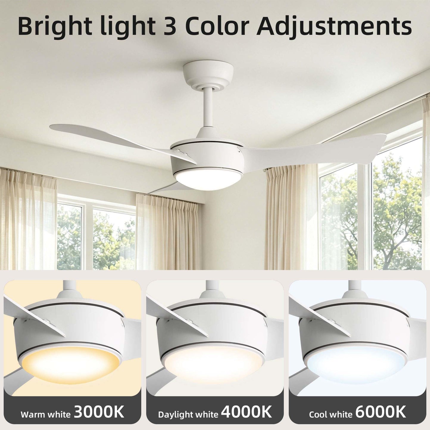 HRVEOCEI 42 Inch Modern Ceiling Fans With Lights for Bedroom, Flush Mount/Low Profile Fan Ceiling with Remote Control, 3 Blades Reversible for Living
