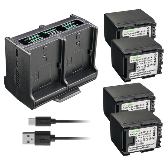 Kastar 4-Pack Battery and Quadruple Charger Compatible with Canon VIXIA HF G20 HFG20, VIXIA HF G30 HFG30, VIXIA HF M30 HFM30, VIXIA HF M31 HFM31