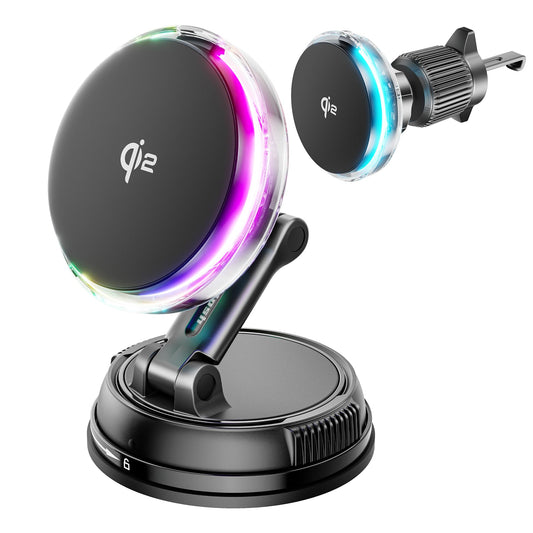 for Qi2 15W MagSafe Car Mount Charger with Cooling Fan, [Rapid Charging Cooler with RGB Lights], 78+LBS Stronger Suction Wireless Magnetic Mount on
