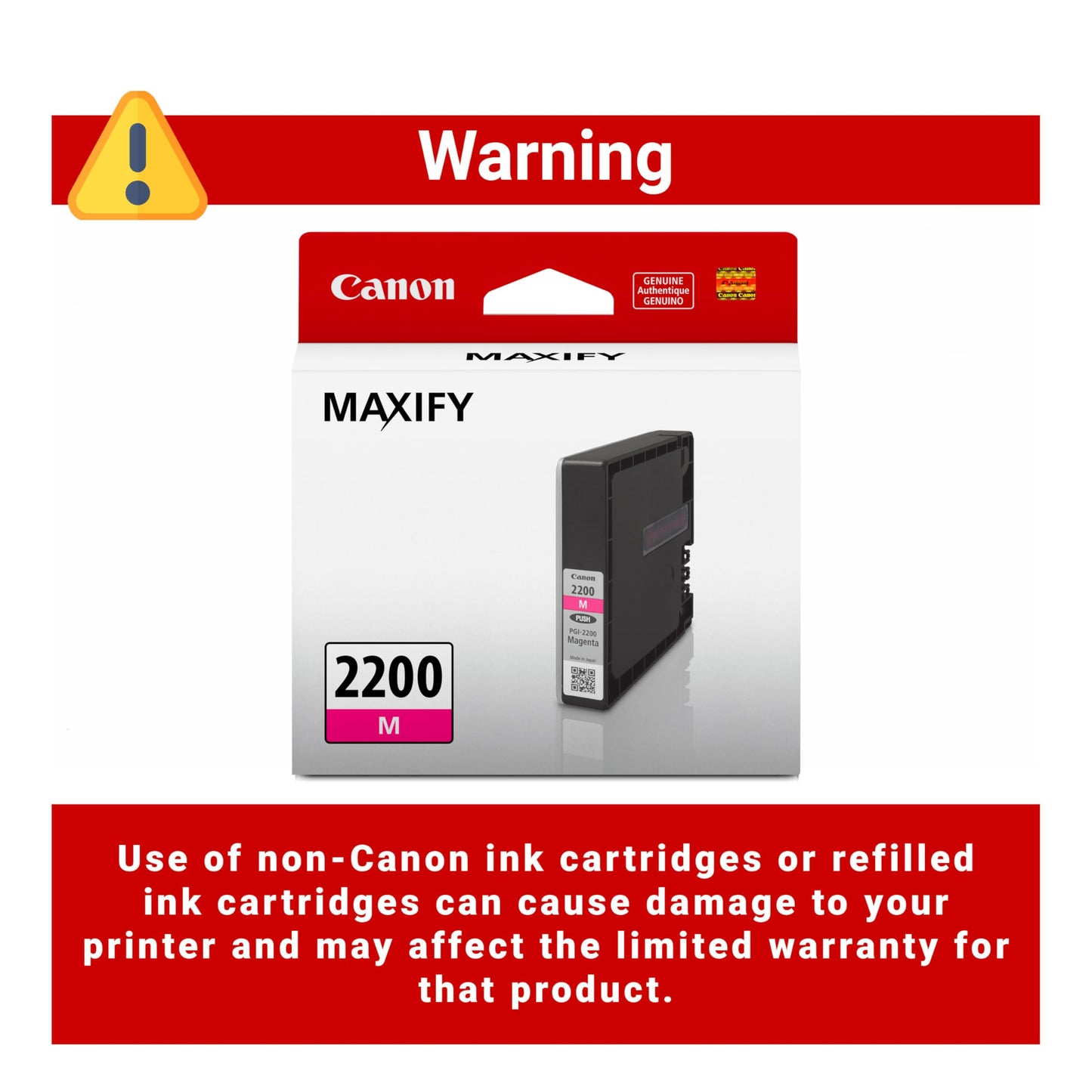Canon PGI-2200 Genuine Magenta Ink Tank, Compatible with IB4120, MB5420, MB5120, IB4020, MB5020, and MB5320 Printers