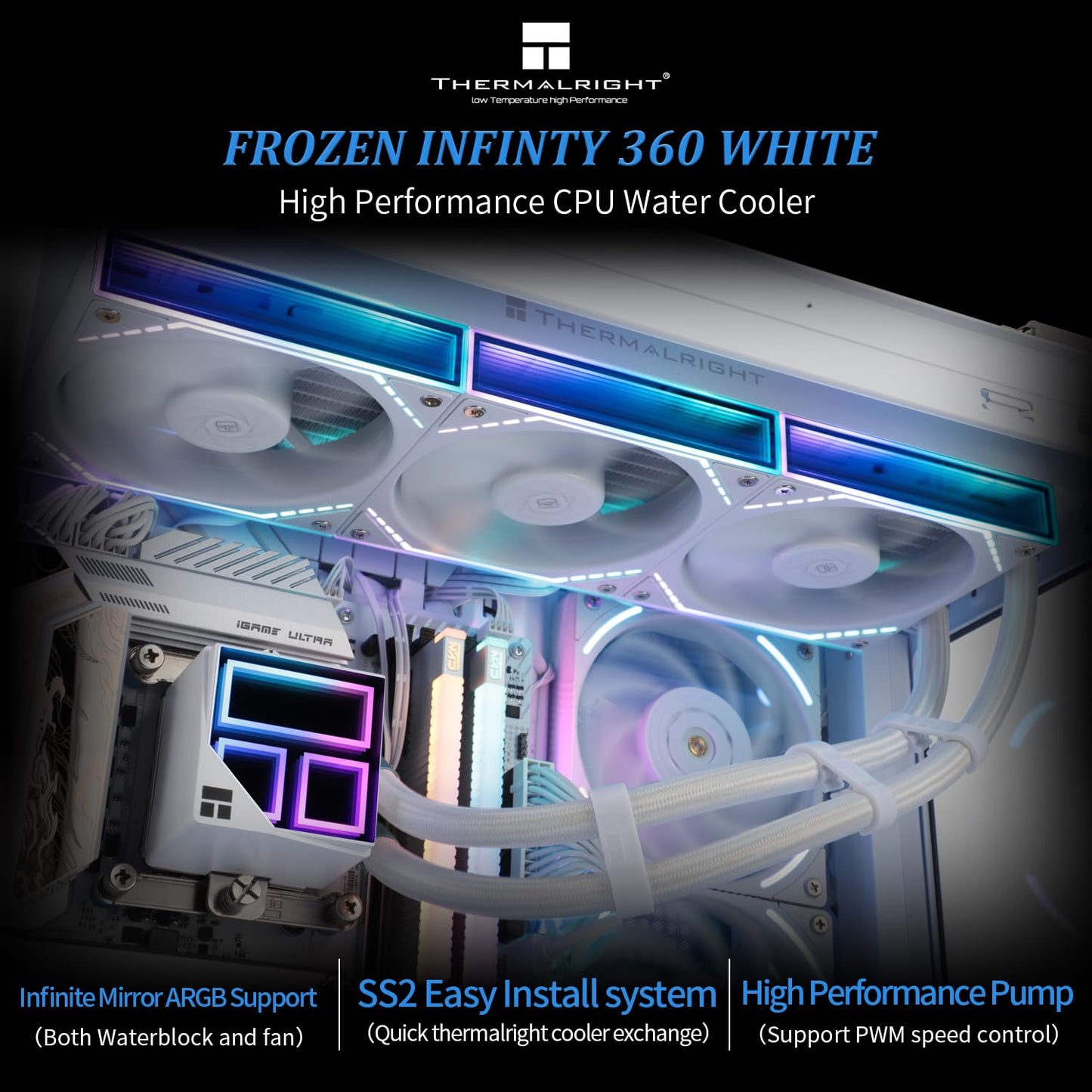 Thermalright Frozen Infinity 360 White Liquid CPU Cooler,Triple PWM Fans with 2000RPM,Desktop CPU Aio Cooler,for AM4/AM5&Intel